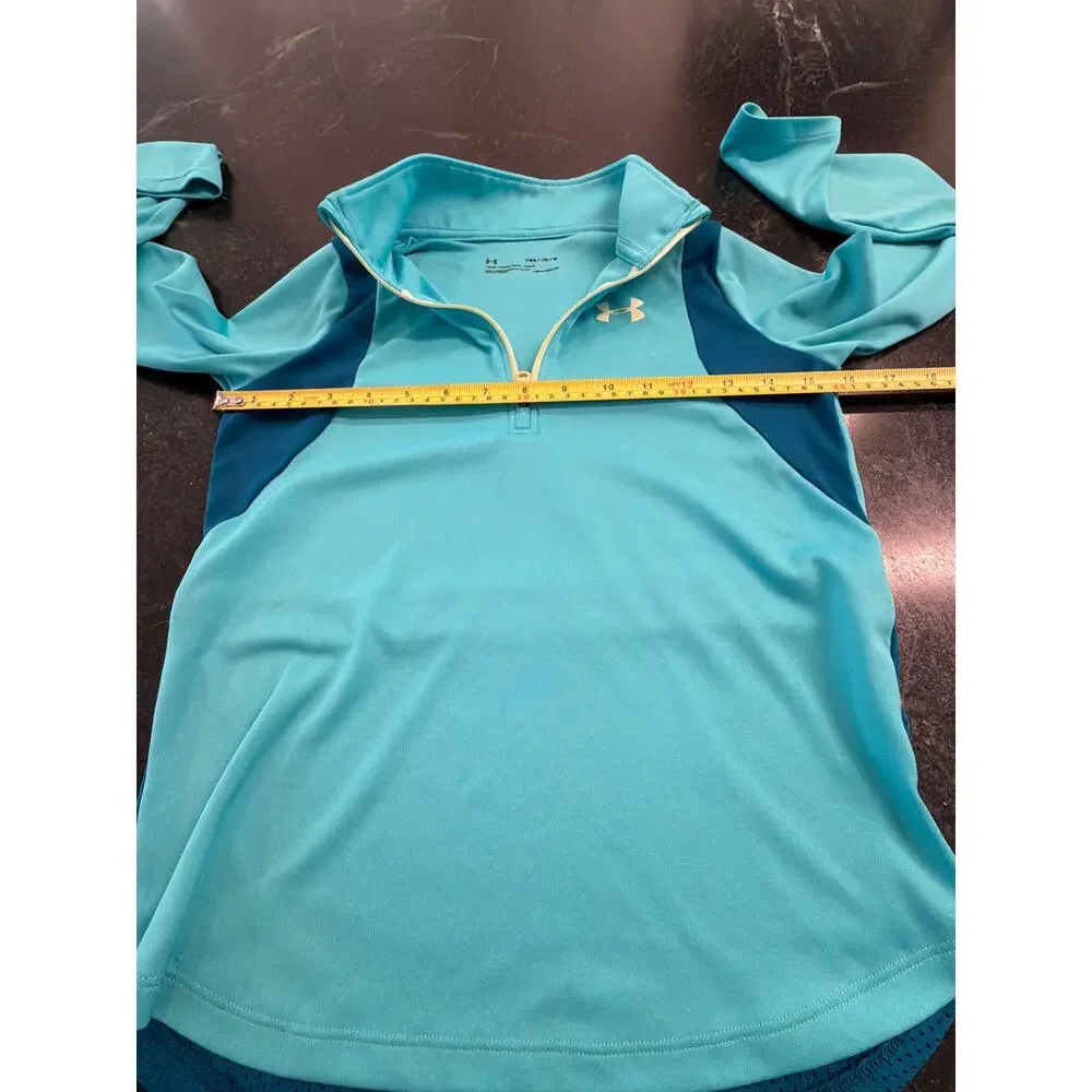 Under Armour girls turquoise heatgear long sleeve layer 1/4 zip  YM